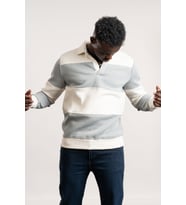 FBI Polo Yaka Kalın Çizgili 3 İplik İçi Şardonlu Slimfit Sweatshirt (Gri)