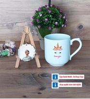 Unicorn Kupa Bardak Beyaz ve Fotoğraflı Ahşap Anahtarlık Hediye (Model 5)