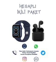 Türkçe Menü Konuşma Özellikli Tüm Akıllı Telefonlarla Uyumlu Watch 7 Series T700 S Akıllı Saat + Pro 5 Bluetooth Kulaklık İkili Paket (Lacivert)