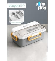 Vagonlife Tek Kat Çift Bölme Bento Lunch Box Ofis-Okul İçin Yeni Nesil Sefer Tası Paslanmaz Çelik 588 (Gri)