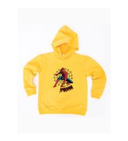 Spiderman baskılı örümcek adam kapüşonlu pamuklu kumaş çocuk sweatshirt (Sarı)