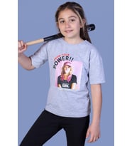 Toontoy Kız Çocuk Power Baskılı Tişört ( Gri-Melanj)