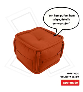 XPERMATE PuffyMod Dekoratif Kare Puf Orta Sehpa Ayak Uzatma Puf 40x40 cm (Kiremit)