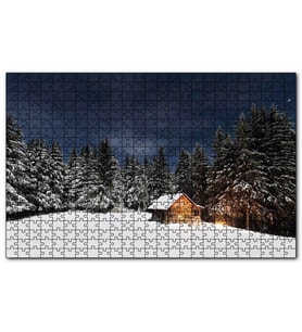 Cakapuzzle Karlı Ağaçlar Açık Gökyüzü  Orman Kulübesi Puzzle Yapboz MDF (Ahşap) (1000 Parça)