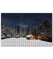 Cakapuzzle Karlı Ağaçlar Açık Gökyüzü  Orman Kulübesi Puzzle Yapboz MDF (Ahşap) (1000 Parça)