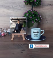 Anestezi Teknikeri Fotoğraflı Dekoratif Taş, Ahşap Altlıklı Türk Kahvesi Fincanı Hediye (Model 4)