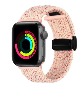 Sneezy Apple Watch 38-40-41mm İle Uyumlu FiberLink Manyetik Tokalı Kumaş Örgü Kordon (Pudra)