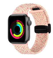 Sneezy Apple Watch 38-40-41mm İle Uyumlu FiberLink Manyetik Tokalı Kumaş Örgü Kordon (Pudra)