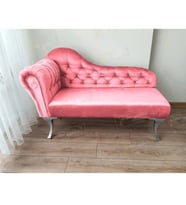 Dekoratif Bihter Koltuk Josefin Puf 130 cm Gümüş Ayak (Pembe)