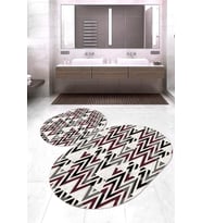 Dijital Baskılı Kaymaz Taban Yıkanabilir Oval 2'li Klozet Takımı Banyo Paspası NOKZ-HT-779 (Bordo)
