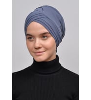 Üç Bantlı Çapraz Dış Tesettür Bonesi Hazır Türban (Füme)
