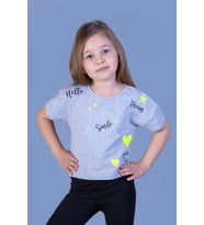 Toontoy Kız Çocuk Crop Model Neon Baskılı Tişört ( Gri-Melanj)