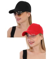 Unisex Piercing Şapka 2'li Set (Kırmızı-Siyah)