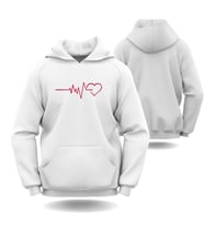 Sevgililer Günü Erkek Kadın Kalp Çarpıntısı Görselli Kapüşonlu Hoodie Sweatshirt 6015 (Beyaz)