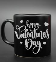 Sevgililer Gününe Özel Gold & Gümüş Happy Valentines Day Baskılı Siyah Kupa (Model 1)