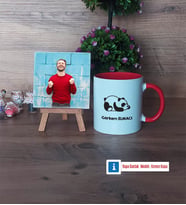 Uykucu Panda Fotoğraflı Dekoratif Taş, Kupa Bardak Beyaz Hediye (Model 2)