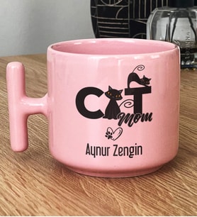 Kişiye Özel Cat Mom Hediye Pastel T Kupa Kedi Annesi -5- (Pembe)