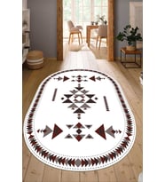 Dijital Baskılı Kaymaz Taban Yıkanabilir Oval Salon Halısı Mutfak Halısı Yolluk NDO-SD-1058 (Beyaz)