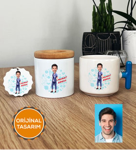 Kişiye Özel Karikatürlü Hemşire Hediye Seti T Kupa, Kalemlik, Anahtarlık Erkek Hemşireye Tıp Bayramı Hediyesi (Mavi)