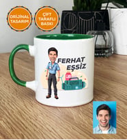 Kişiye Özel Karikatürlü Paramedik Hediye Kupa Bardak Erkek Paramediğe Tıp Bayramı Hediyesi (Yeşil)