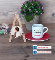 Mimara Hediye Türk Kahvesi Fincanı Ahşap Altlıklı ve Fotoğraflı Ahşap Anahtarlık Hediye (Model 3)