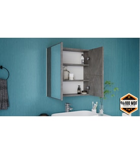 RAFİNERİ 2 kapaklı aynalı banyo dolabı MDF (Gri-Gri)