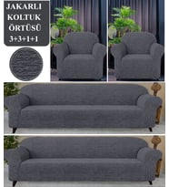 Upmall Koltuk Örtüsü 3+3+1+1 Takımı Lastikli Esnek Yıkanabilir Çekyat Kanepe Kılıfı (Antrasit)
