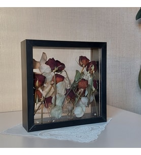 25x25 Cm Çift Yönlü Derin Gül Çerçevesi! Gelin Buketi Çerçevesi! Gül Saklama Kutusu (Siyah)