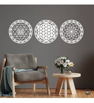 UNT Yaşam Çiçeği, Sri Yantra ve Torus 3'lü Set Duvar Tablosu (Beyaz)