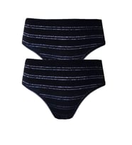 2li Kadın Sim Çizgili Bikini Yüksek Bel İnce Lastik Ekonomik (Siyah)