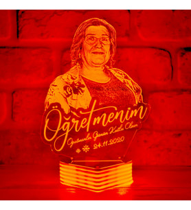 Öğretmenler Günü Hediyesi, Öğretmene Özel Resimli 3D Lamba (Kırmızı)
