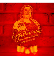 Öğretmenler Günü Hediyesi, Öğretmene Özel Resimli 3D Lamba (Kırmızı)