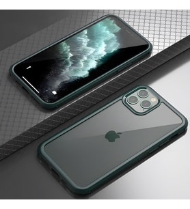 iPhone 11 Pro Max Kılıf Dor Silikon Temperli Cam Kapak (Yeşil)