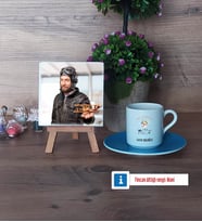 Pilot Fotoğraflı Dekoratif Taş, Ahşap Altlıklı Türk Kahvesi Fincanı Hediye (Model 5)