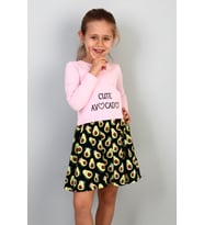 Toontoy Kız Çocuk Cute Avocado Naskışlı Eteği Desenli Elbise (Açık Pembe)