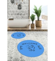 EVDEYA Dijital Baskılı Modern Yıkanabilir İkili Yuvarlak Banyo Halısı Paspas Klozet Takımı, YKLOZET-11-BEYAZ, (Mavi)