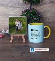 Baba Fotoğraflı Dekoratif Taş, Kupa Bardak Beyaz Hediye (Model 7)