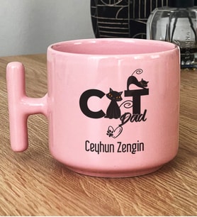 Kişiye Özel Cat Dad Hediye Pastel T Kupa Kedi Babası -3- (Pembe)