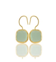 Kadir Jewellery 22 Ayar Altın Kaplama Kare Taşlı Küpe -El İşçiliği Ve Hipoalerjenik Küpe (Açık Yeşil)