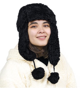 Kadın Kürklü Kulaklıklı Peluş Şapka,bere (Siyah)