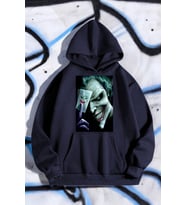 Poster Baskılı Unisex Oversize Sweatshirt (Lacivert)