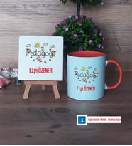 Pedagog Dekoratif Taş, Kupa Bardak Kırmızı Hediye (Model 12)