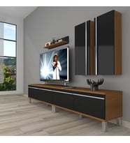 Decoraktiv Eko 5220T Mdf Krom Ayaklı Tv Ünitesi Tv Sehpası (Siyah - Ceviz)
