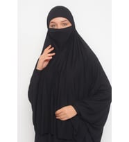 Kollu Sufle Çarşaf Üstü Peçeli Pratik Tesettür Hijab - Nikaplı Namaz Örtüsü (Siyah)