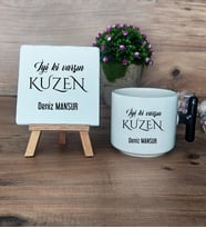 İyi Ki Varsın Kuzen Hediye Seti Kupa Bardak T Kulplu ve Dekoratif Taş Kuzene Doğum Günü Hediyesi (Model 6)