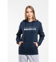 Kadın Kapşonlu Rahat Kalıp İnce Wıllamsburg Brooklyn Baskılı Swetashırt spr24swk123 (Lacivert)