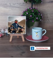Metalurji ve Malzeme Mühendisi Fotoğraflı Dekoratif Taş, Ahşap Altlıklı Türk Kahvesi Fincanı Hediye (Model 6)