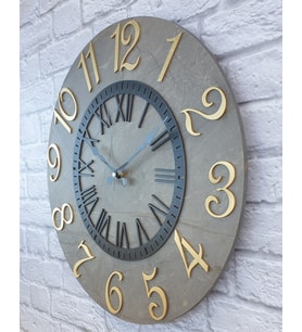 Markakanvas Mermer Desenli Altın (Gold) Renkli Rakamlı Duvar Saati çap 50 cm (Siyah)