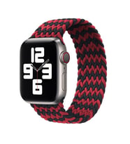 Apple Watch 2 3 4 5 SE Uyumlu 42 mm - 44 mm Elastik Örgü Kordon (Kırmızı-Siyah)