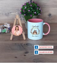 Baykuş Kupa Bardak Beyaz ve Fotoğraflı Ahşap Anahtarlık Hediye (Model 6)